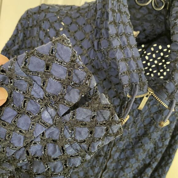 Coldwater Creek Navy Blue Eyelet Jacket Size 16 Zip Front Bomber Style Jacket - Picture 7 of 11